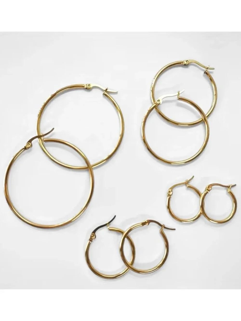 NWT 18K Gold Plated Stainless Steel Hoop Earring Set 4 Pairs 20mm-50mm Classic